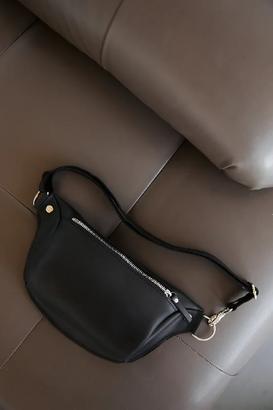 Black leather fanny pack