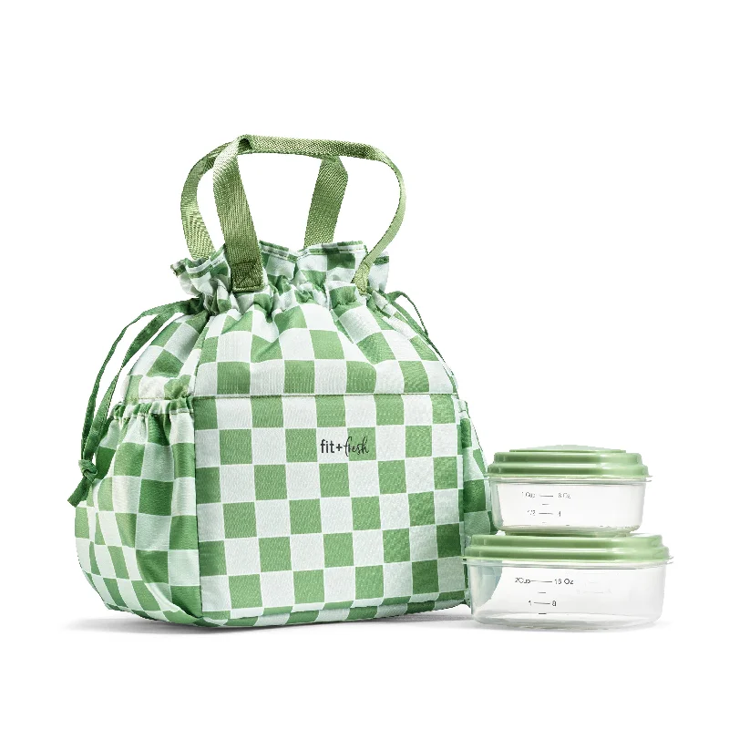 Cromwell Cinch Lunch Tote, Pistachio Checkerboard