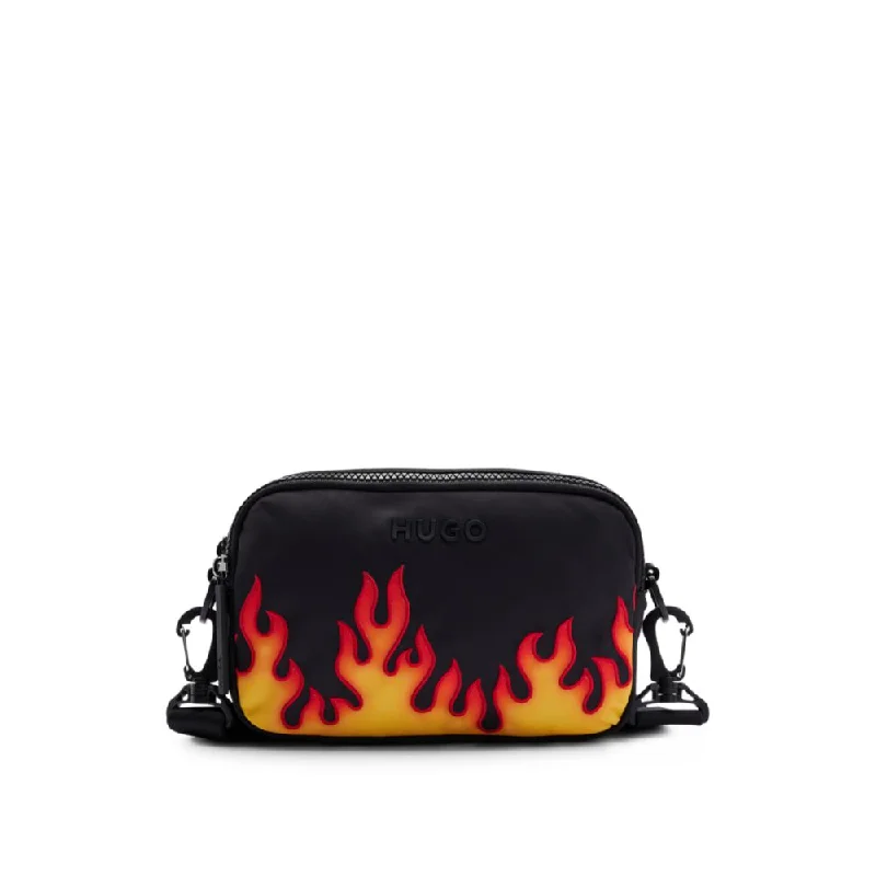 Cross-body bag with flame embroidery