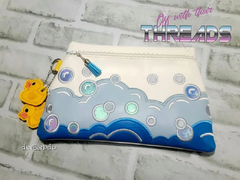 DIGITAL DOWNLOAD Applique Splash Clutch Zipper Bag Lined and Unlined Rubber Ducky Charm Included