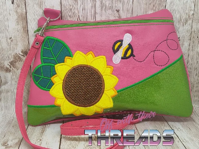 DIGITAL DOWNLOAD Applique Sunflower Clutch Zipper Bag Lined and Unlined