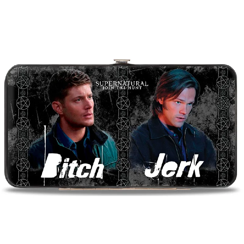 Hinged Wallet - SUPERNATURAL 4-Character Poses BITCH-JERK + IDJITS ASSBUTT Black Grays White