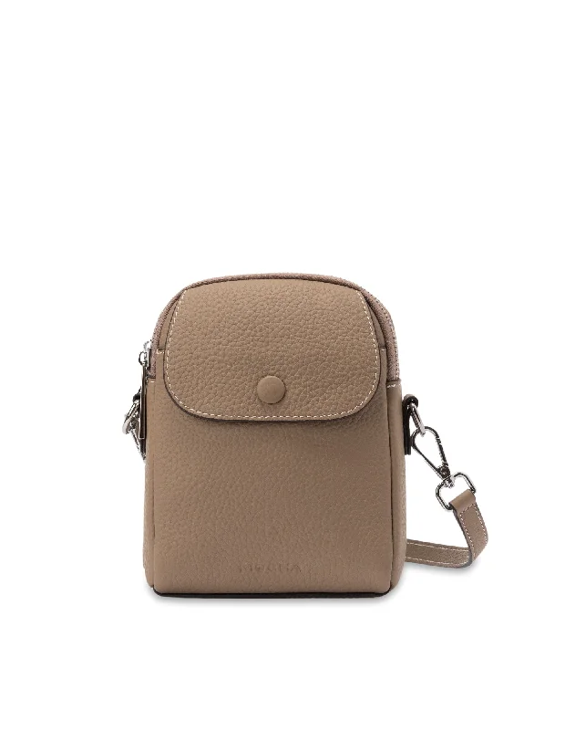 Mocha Miranda Leather Phone Crossbody Bag- Taupe