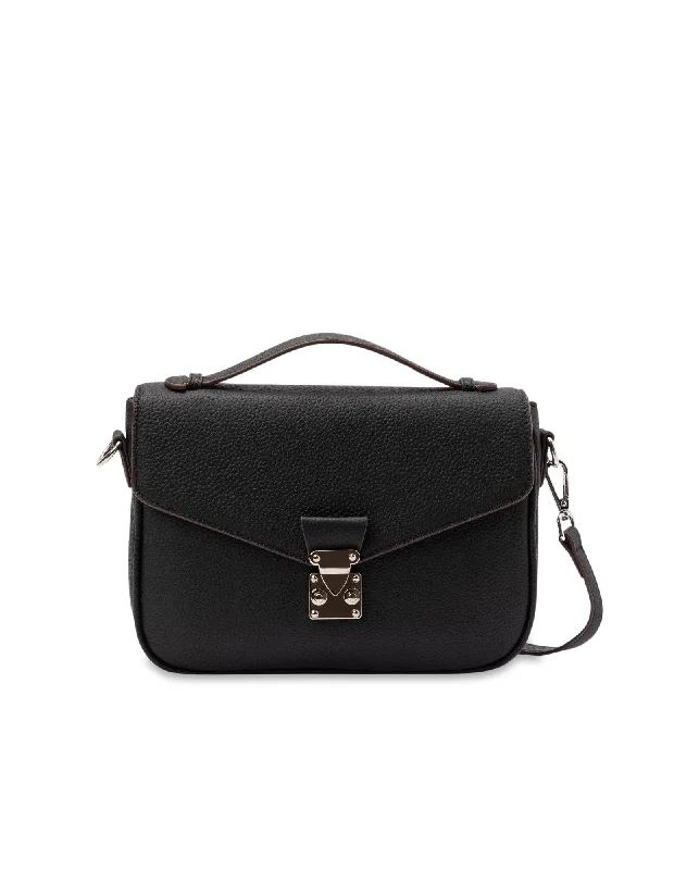 Mocha Teagan Leather Crossbody Bag- Black