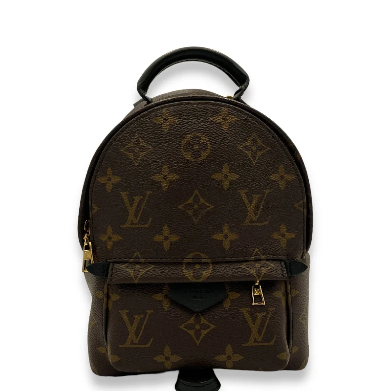 Palm Springs Mini Brown Backpack in Monogram Coated Canvas, Gold hardware