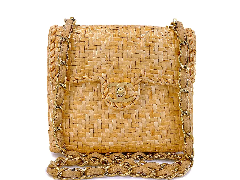 Rare Chanel 2000 Vintage Rattan Wicker Mini Flap Bag 24k GHW 11J