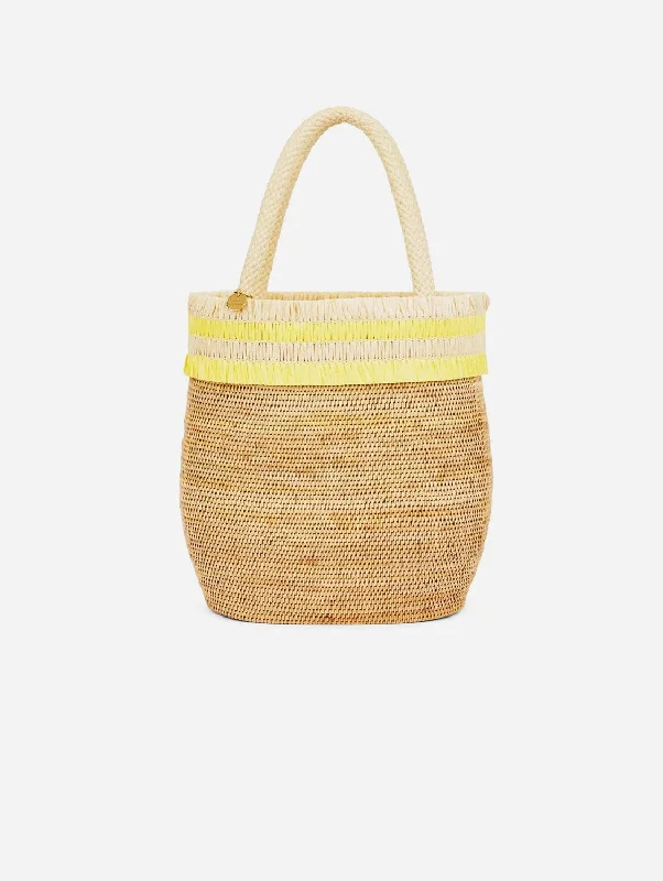 Ayu Handwoven Atta Vegan Bucket Bag | Natural & Sunshine Yellow