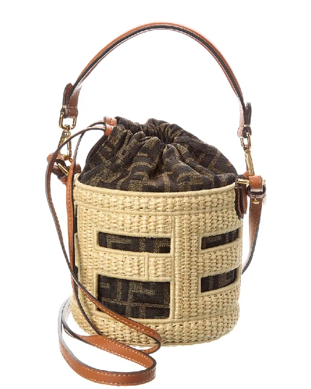 Fendi Mini Raffia & Leather Bucket Bag