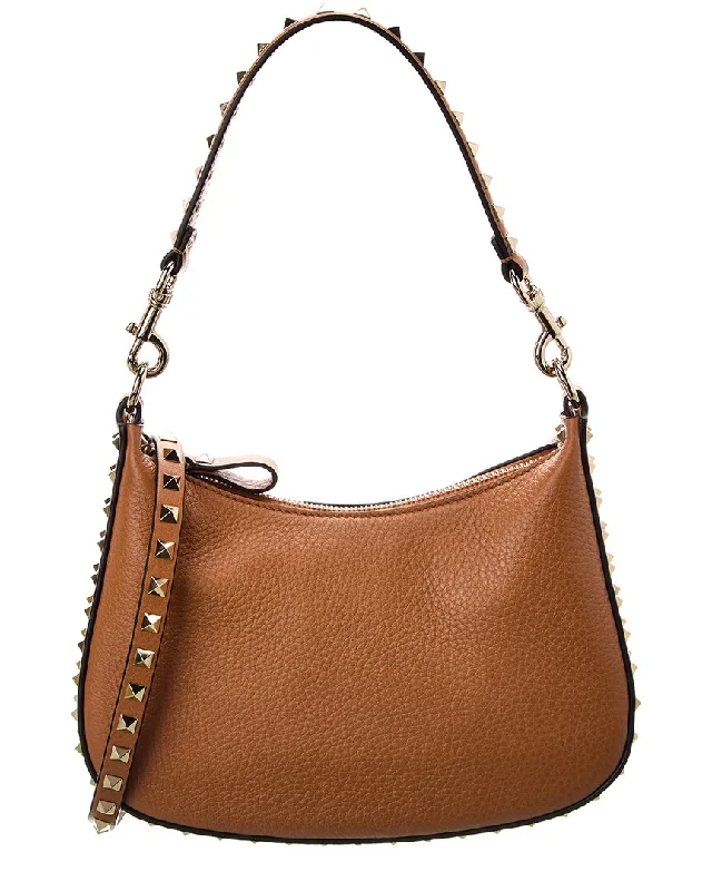 Valentino Rockstud Small Grainy Leather Hobo Bag