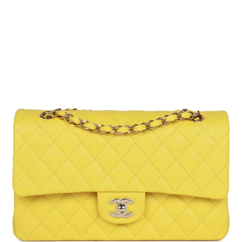 Chanel Medium Classic Double Flap Bag Yellow Caviar Light Gold Hardware