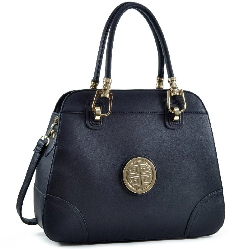 Dasein Emblem Metal Hinge Handle Bag with Removable Shoulder Strap