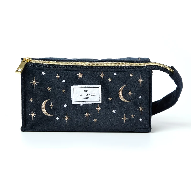 Flat Lay Makeup Box Bag - Celestial Blue Embroidered Velvet