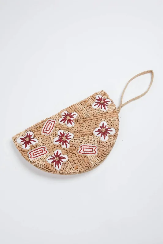 Flora Raffia Beaded Wristlet In Wood