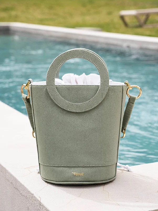 Gaia Round Handle Vegan Suede Handbag | Sage