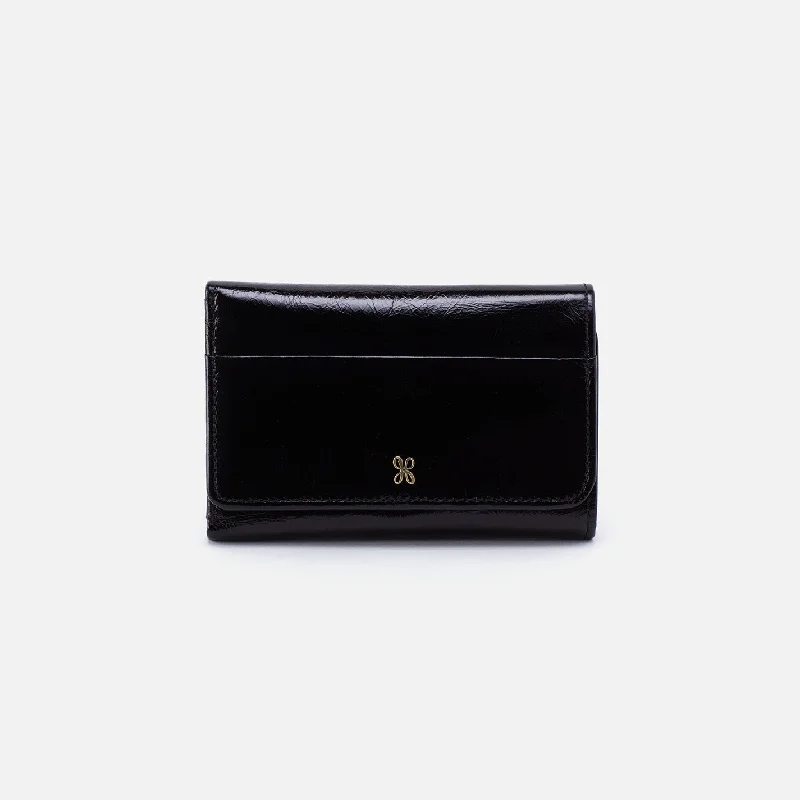 Jill Trifold Wallet In Polished Leather - Black