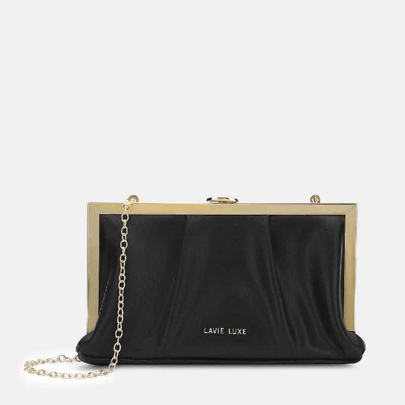 Lavie Luxe Pleatz framed Black Medium Women's Clutch