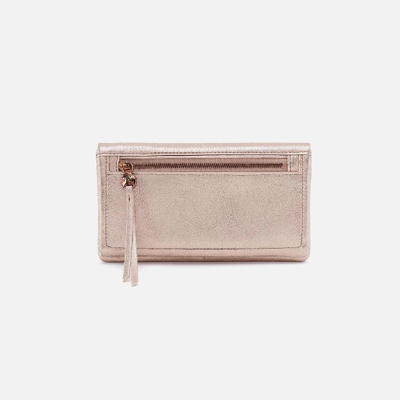 Lumen Continental Wallet In Metallic Leather - Pink Gold Metallic