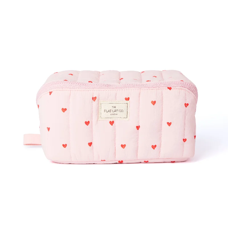 Marshmallow Flat Lay Makeup Box Bag - Sweet Pink Hearts