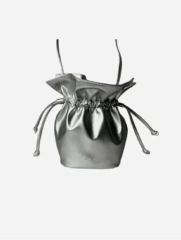 Olivia Apple Leather Vegan Bucket Bag | Silver