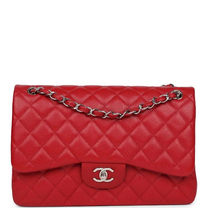 Pre-owned Chanel Jumbo Classic Double Flap Red Caviar Silver Hardware