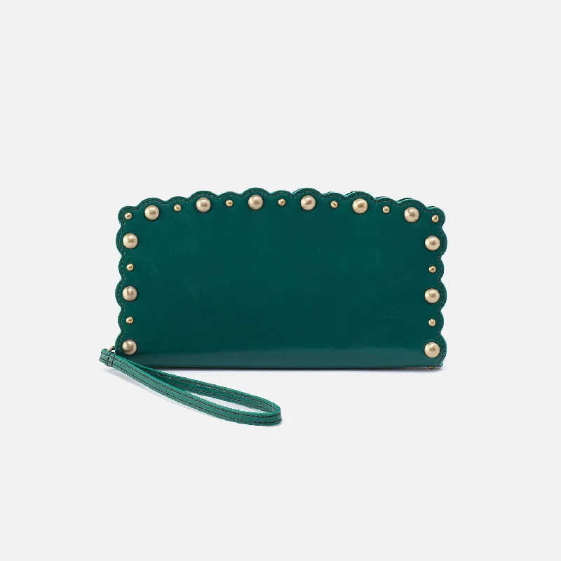 Sav Wallet Wristlet In Polished Leather - Alpine Green