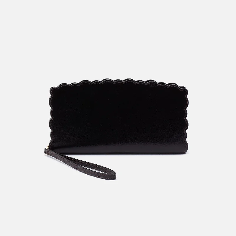 Sav Wallet Wristlet In Polished Leather - Black