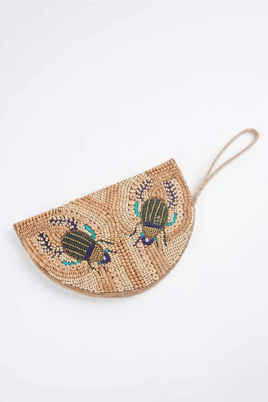 Scara Raffia Beaded Wristlet In Wood