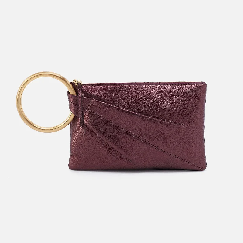 Sheila Ring Clutch In Metallic Leather - Frosted Plum