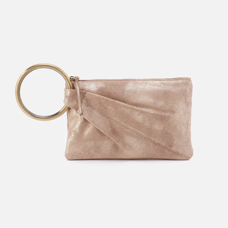 Sheila Ring Clutch In Metallic Leather - Gilded Beige