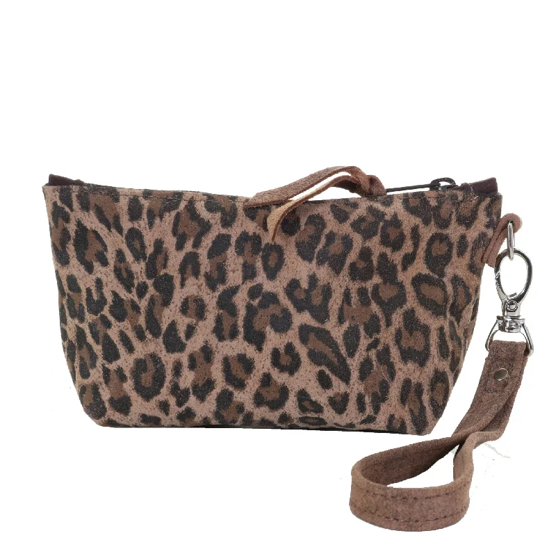 SMP13 - Cheetah Tan Suede Small Makeup Pouch