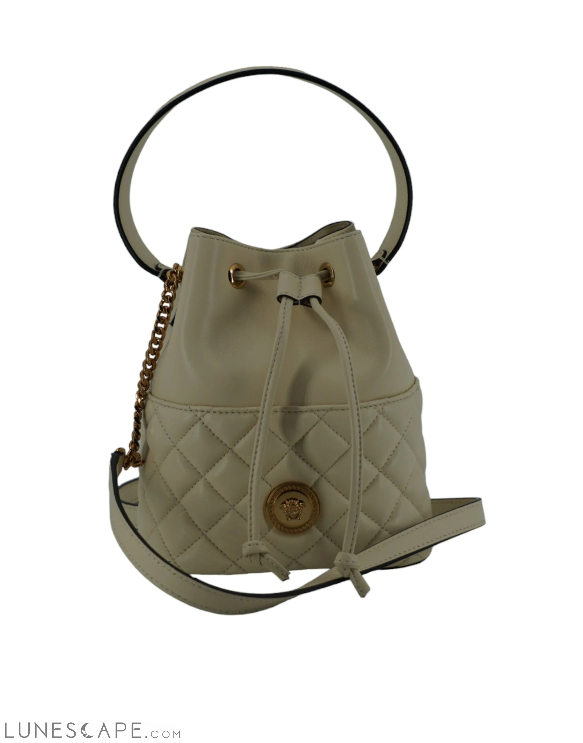 Versace Elegant Small White Leather Bucket Shoulder Bag