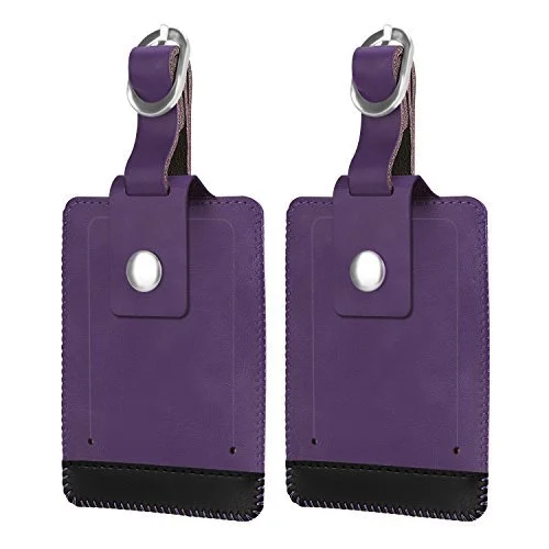 2 Pack Luggage Tags - (Genuine Leather-Purple)