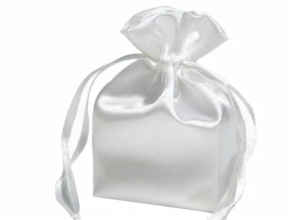 3X4 White Elegant Satin Bags - 12 pcs