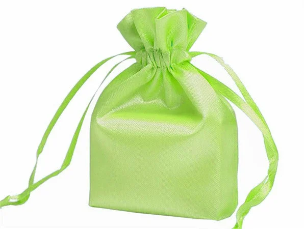 4x6 Apple Green Elegant Satin Bags - 12 pcs