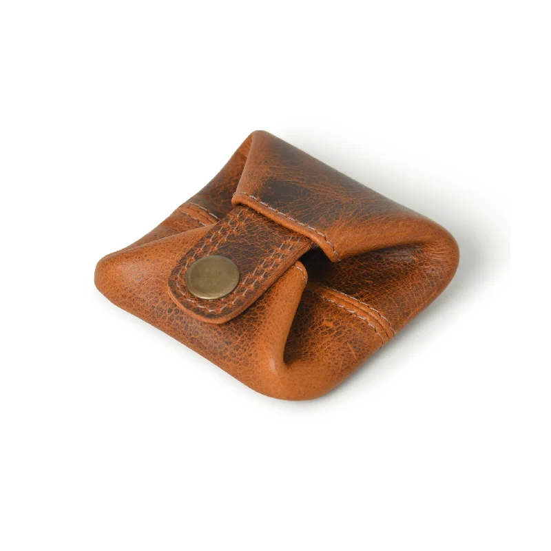 Slim Full Grain Leather Cinnamon Mini Coin Pocket for Men Women