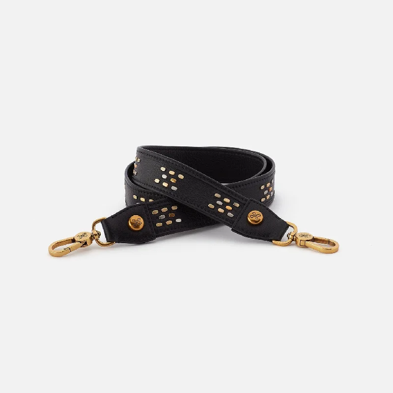 Flat Stud Guitar Strap In Polished Leather - Black