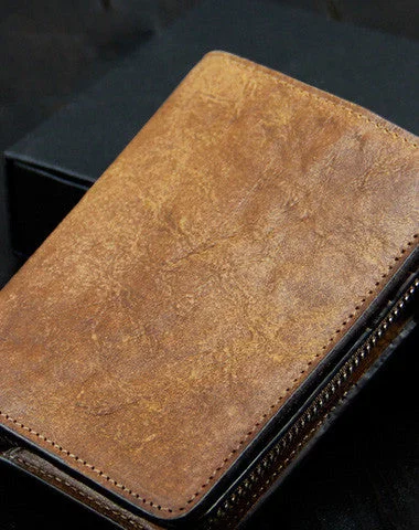 Handmade men billfold leather wallet men vintage brown gray billfold wallet for him