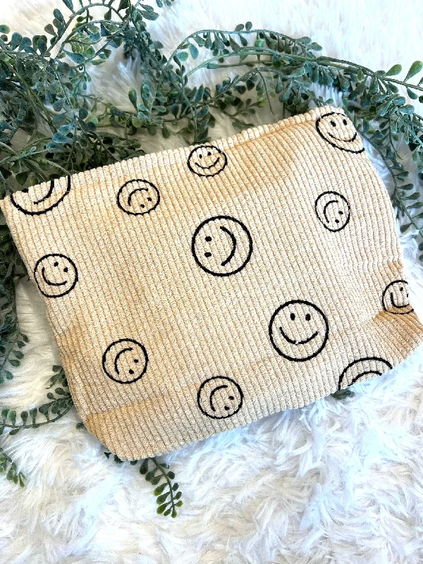 Happy Face Corduroy Pouch