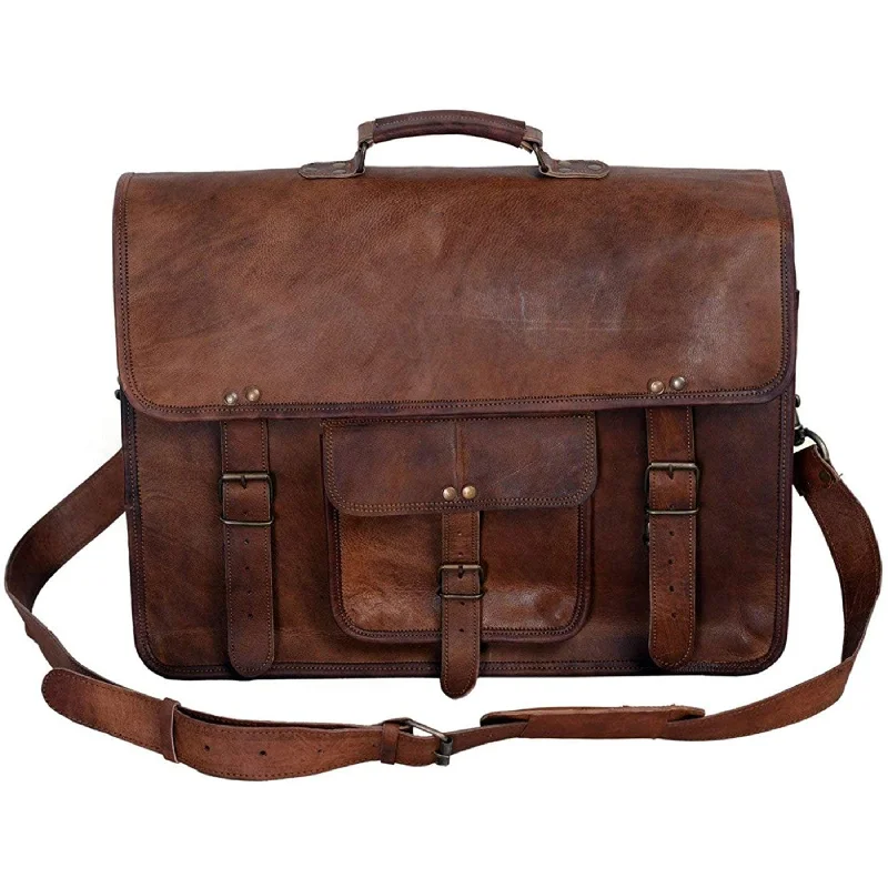 Vintage Men's Brown Handmade Leather Briefcase Best Laptop Messenger Bag Satchel for men gifts for him (16 inch)