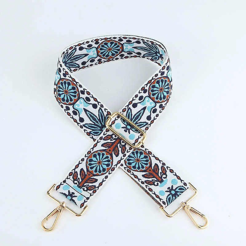 Light Blue White Multi Abstract Bag Strap