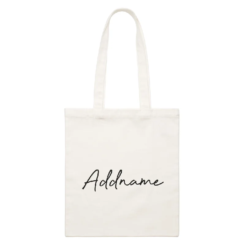 Modern Cursive Script Font Addname White Canvas Bag