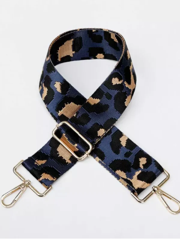 NAVY GROUND LEOPARD ADJUSTABLE ANIMAL PRINT BAG STRAP -