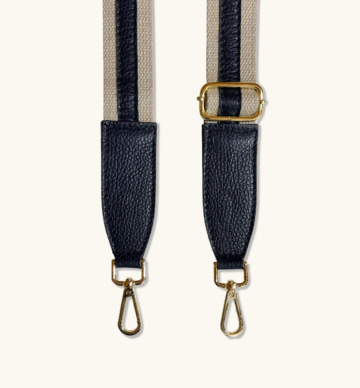 Navy Leather And Canvas Strap