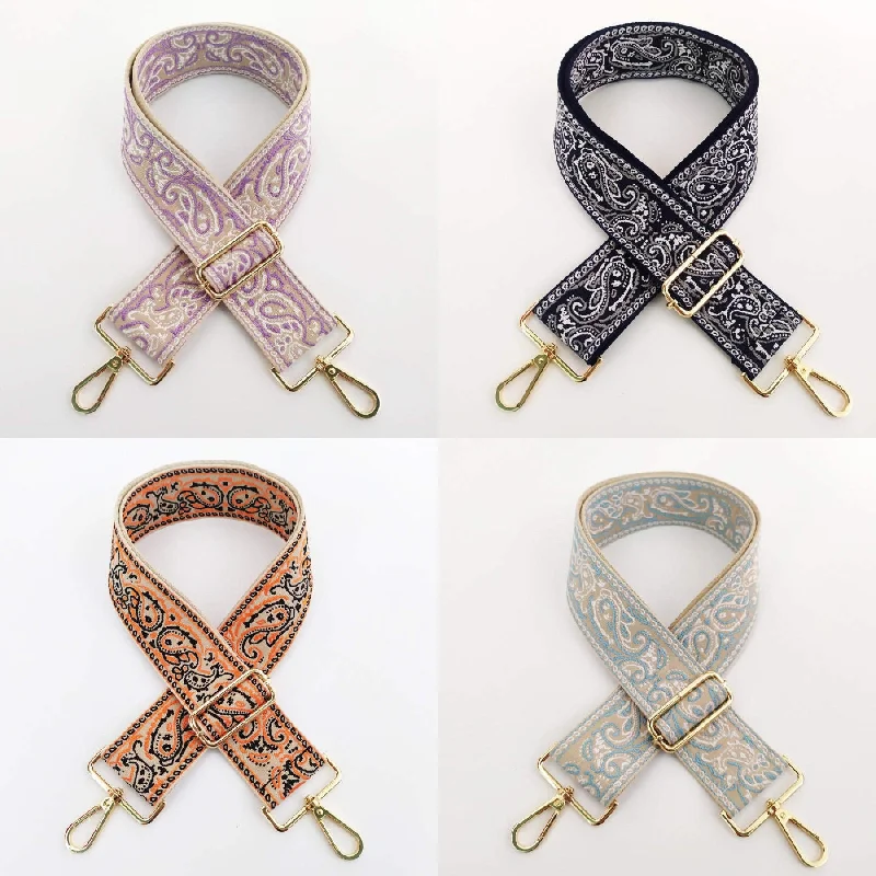 Paisley Design Bag Straps - Assorted Colors -Gold Hardware