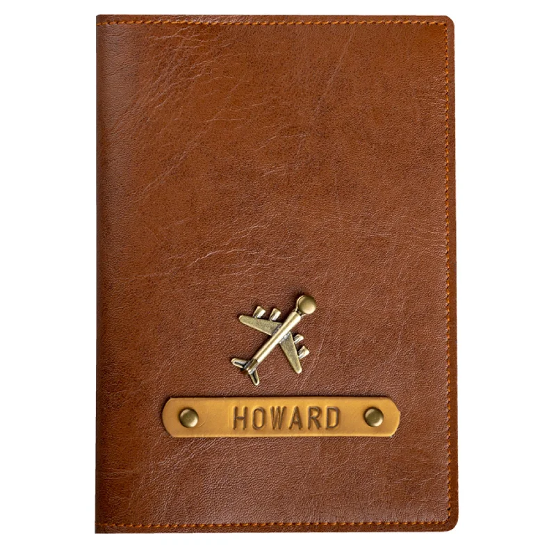 Personalized Tan Leather Finish Passport Cover