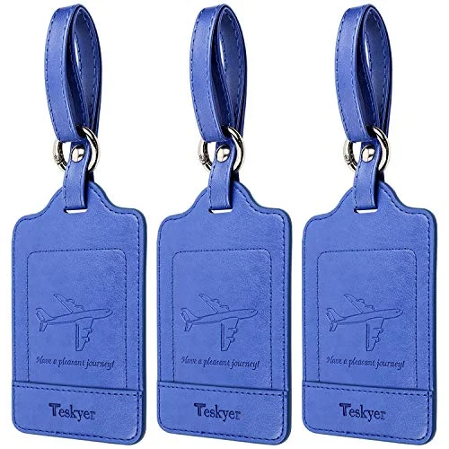 Teskyer Luggage Tags, 3 Pack Premium PU Leather Luggage Tags