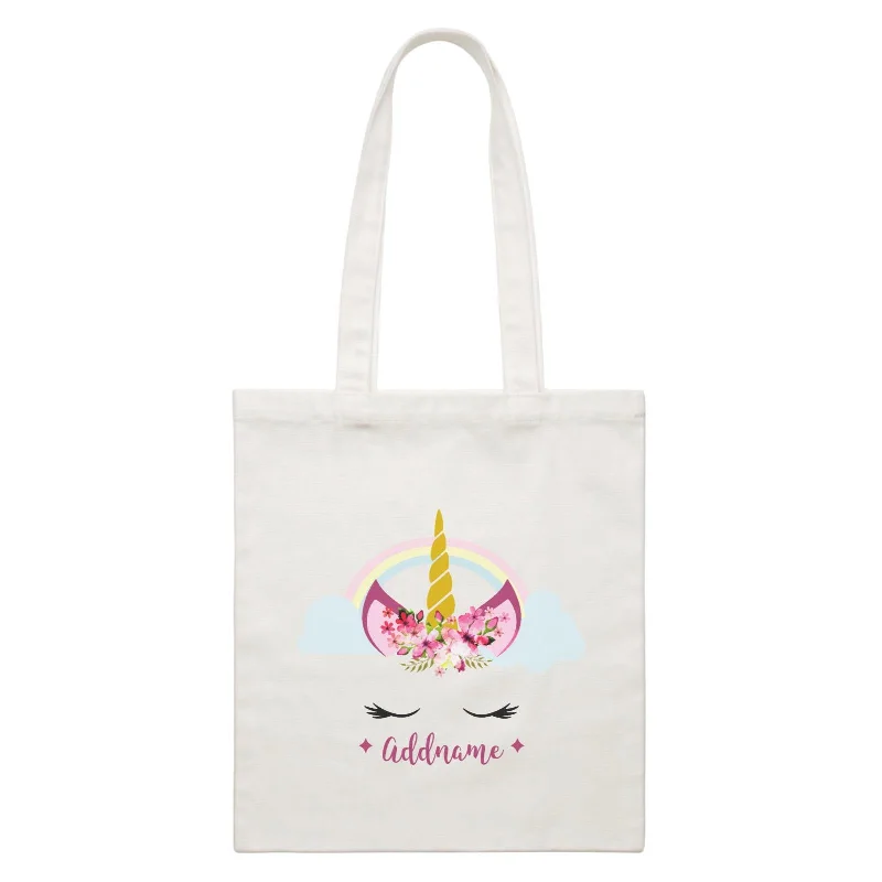 Unicorn Face Girl Addname White Canvas Bag